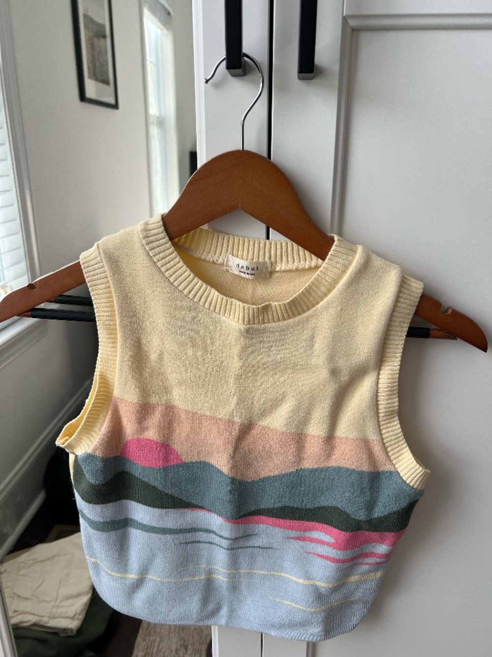 Debut Sunset Mountain Knit Cropped Sweater Vest / Sleeveless Top